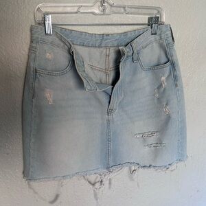 &Denim distressed light wash denim mini skirt